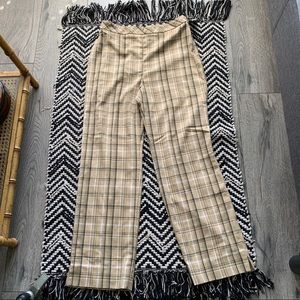 High-Waist Plaid Straight-Cut Pants